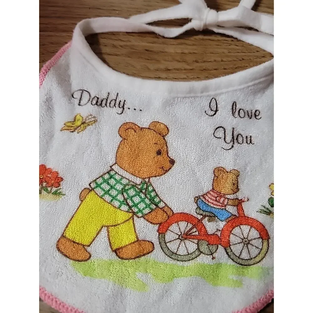 Adorable Vintage Retro Daddy I Love You Baby Bib Bears Bicycle